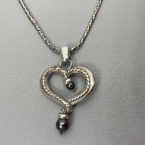 Brighton Love Knot Open Heart Pendant Necklace Metallic Pearls Silver Tone 18”